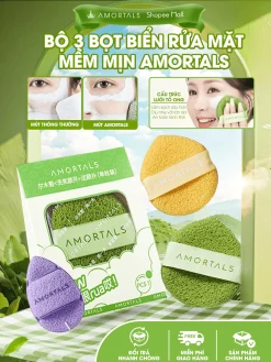 Bông Mút Rửa Mặt Bọt Biển AMORTALS Sponge Cleansing Puff – Làm Sạch Da Dịu Nhẹ, Tiện Lợi