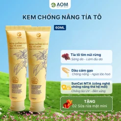Combo 2 Kem Chống Nắng Tía Tô AOM Natural SPF50+ PA++++ – Mỏng Nhẹ, Hỗ Trợ Mờ Nám, Sáng Da 60ml