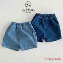 Quần Short Jean Trẻ Em AYYKAO – Quần Đùi Bò Bé Trai Bé Gái 8–35kg, Form Rộng Co Giãn Thoải Mái
