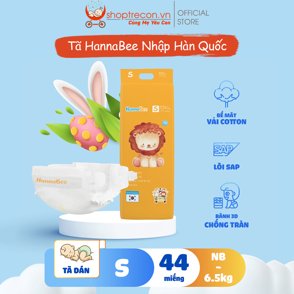 Tã/Bỉm Dán HannaBee Size S Số Lượng 44 Miếng Cho Bé NB-6,5Kg
