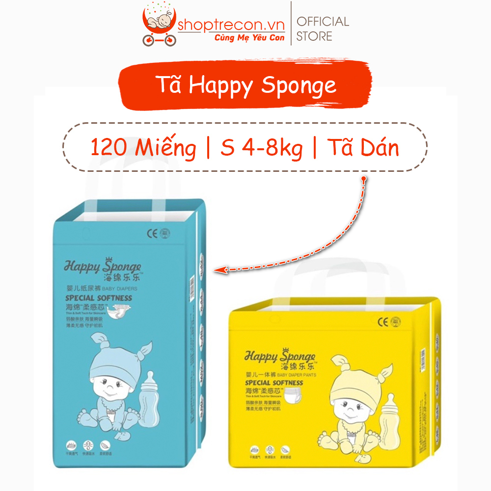 Tã - Bỉm Dán Happy Sponge Size S Số Lượng 120 Miếng Cho Bé Từ 4-8Kg