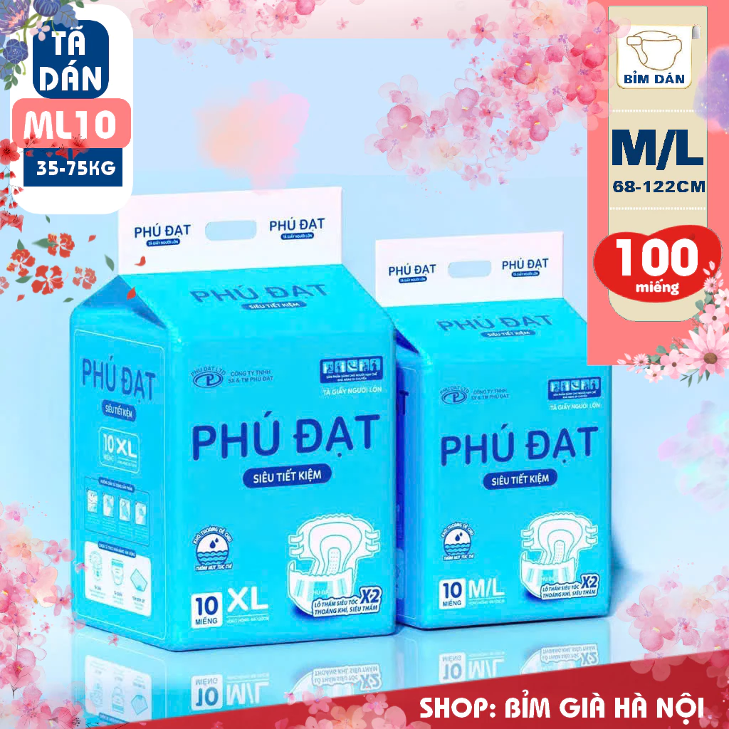 Tã Dán Người Lớn Phú Đạt ML10 / XL10 – Thấm Hút Tốt, Chống Tràn Hiệu Quả (Sỉ 100 Miếng) Tã Dán Người Lớn Phú Đạt ML10 / XL10 – Thấm Hút Tốt, Chống Tràn Hiệu Quả (Sỉ 100 Miếng)