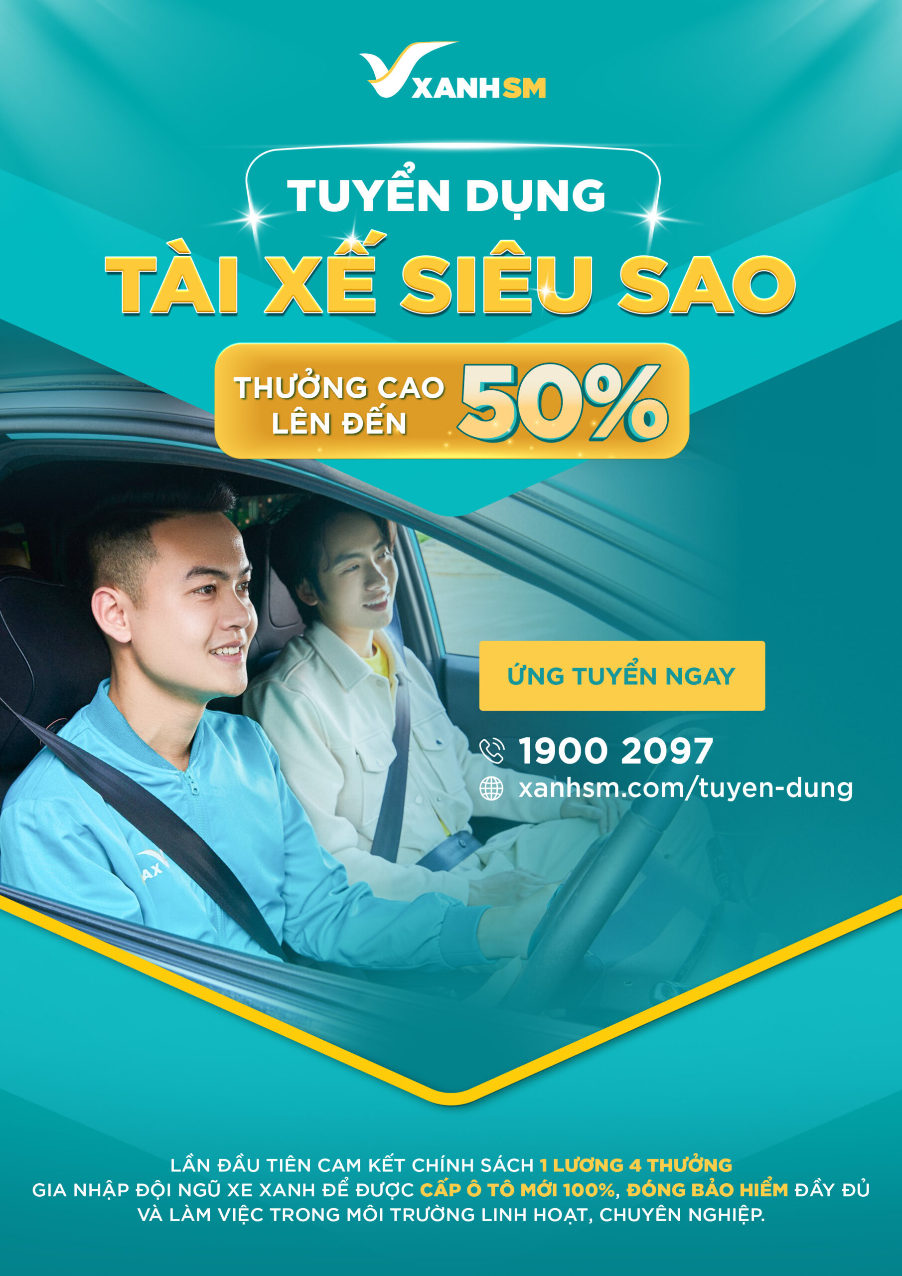 🚖 Tuyển Dụng Tài Xế Taxi Xanh SM – Thu Nhập 15–25 Triệu/Tháng, Có Lương Cứng & BHXH